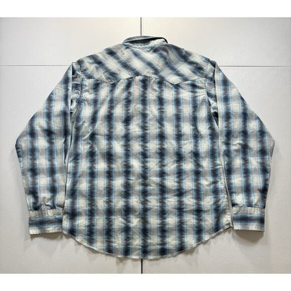 Vintage Wrangler Pearl Snap Shirt Men’s L Brushpopper Plaid Long Tails‎ Western - Picture 4 of 6